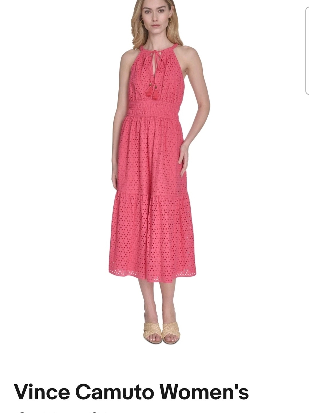 Vince Camuto Coral Pink Eyelet Halter Midi Dress